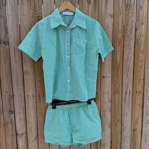 Lisa Says Gah Green and White Striped short set